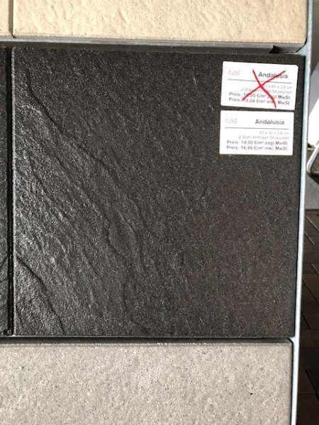 Andalusia Terrassenplatten 40x40x3,8 cm anthrazit strukturiert (2.Wahl)
