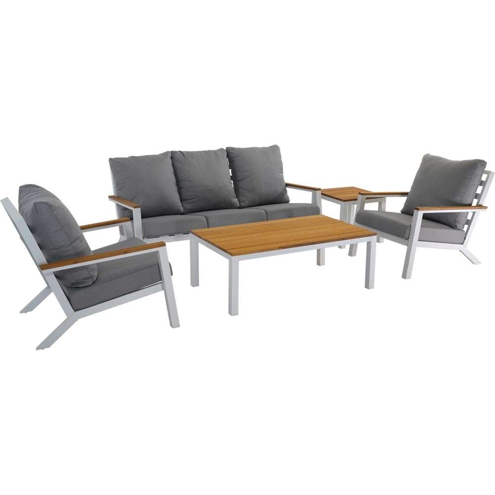 Lounge-Set Donnan weiß/Bambus