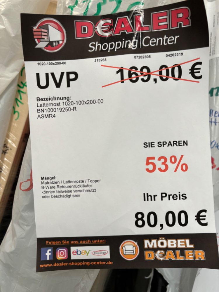 Lattenrost 100x200cm statt 169€