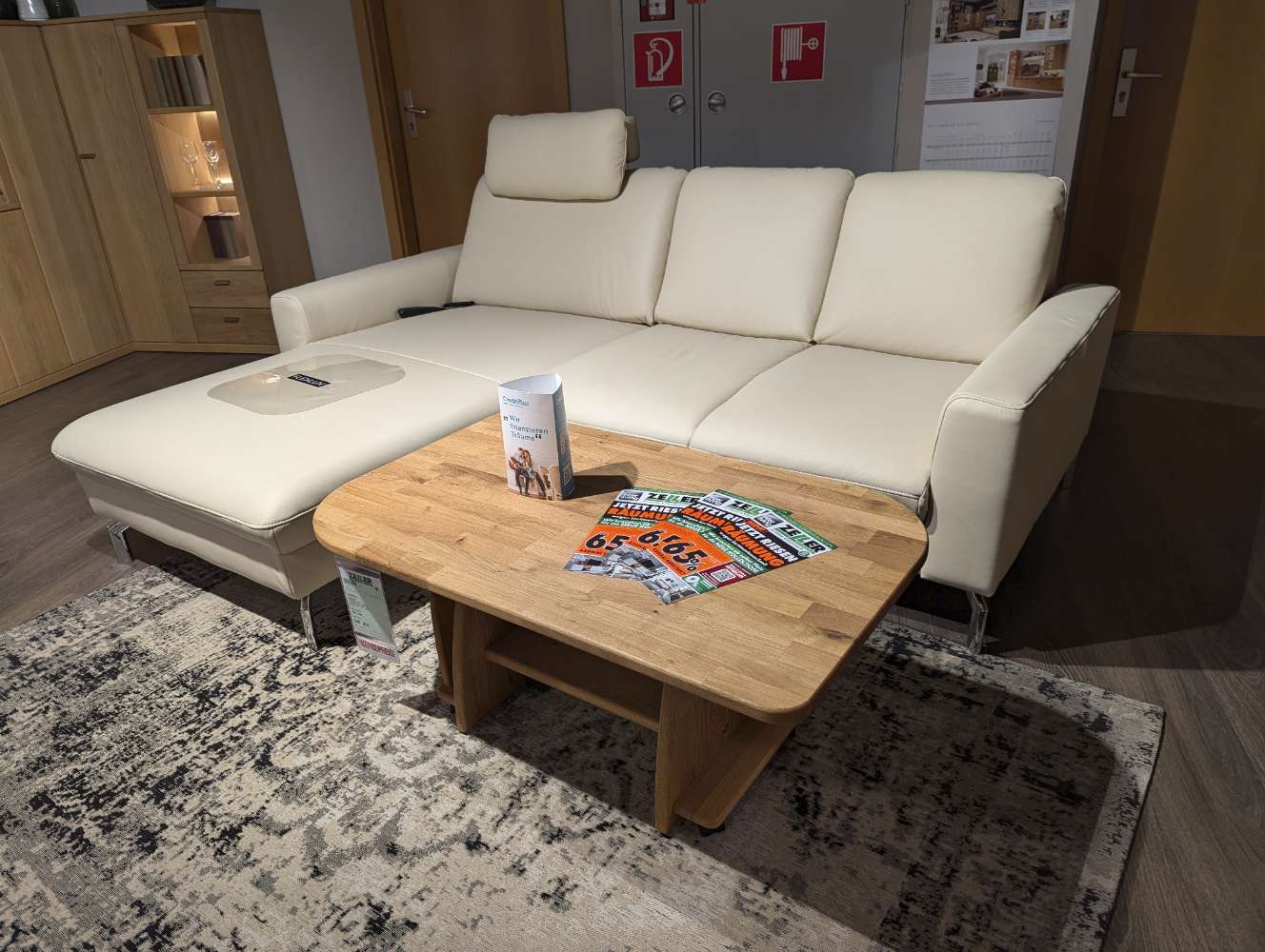 Moderne Longchair-Garnitur Longlife-Leder Fb. natur