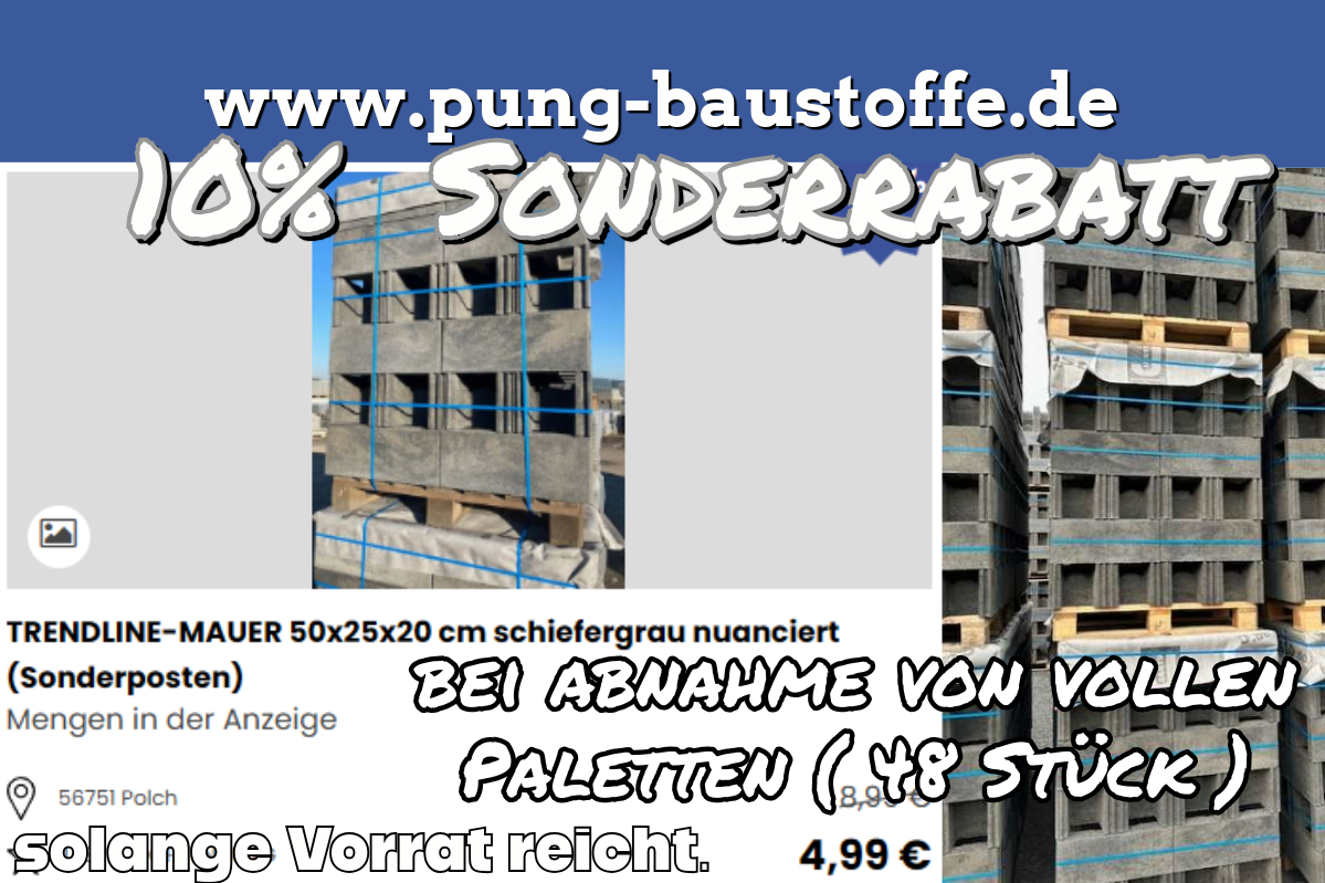 TRENDLINE-MAUER 50x25x20 cm schiefergrau nuanciert (Sonderposten)