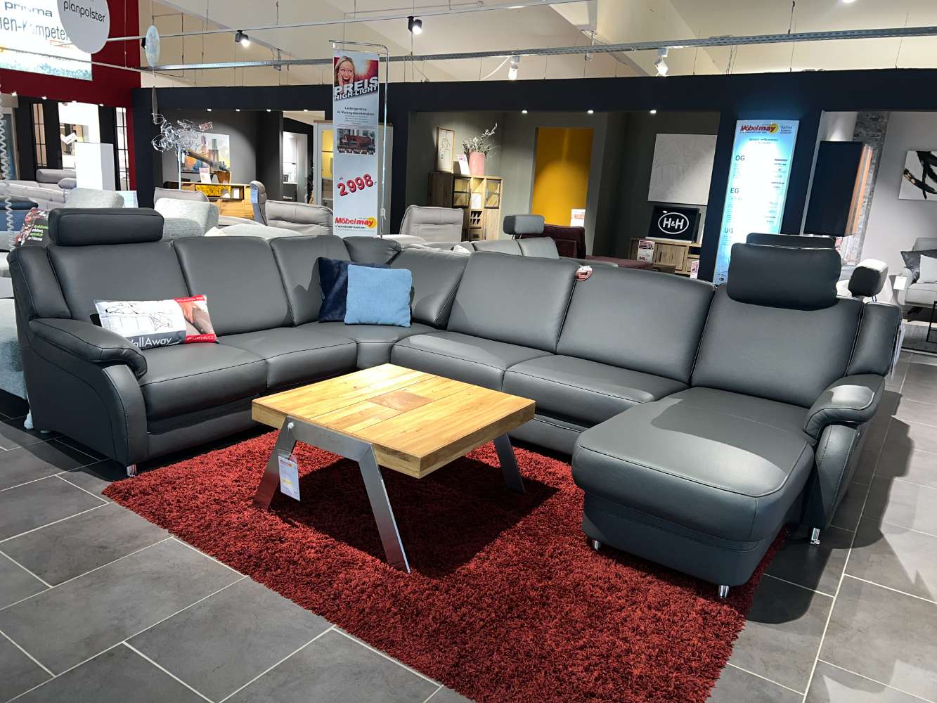 Wohnlandschaft Echtleder Ledersofa Relaxfunktion, Schlaffunktion