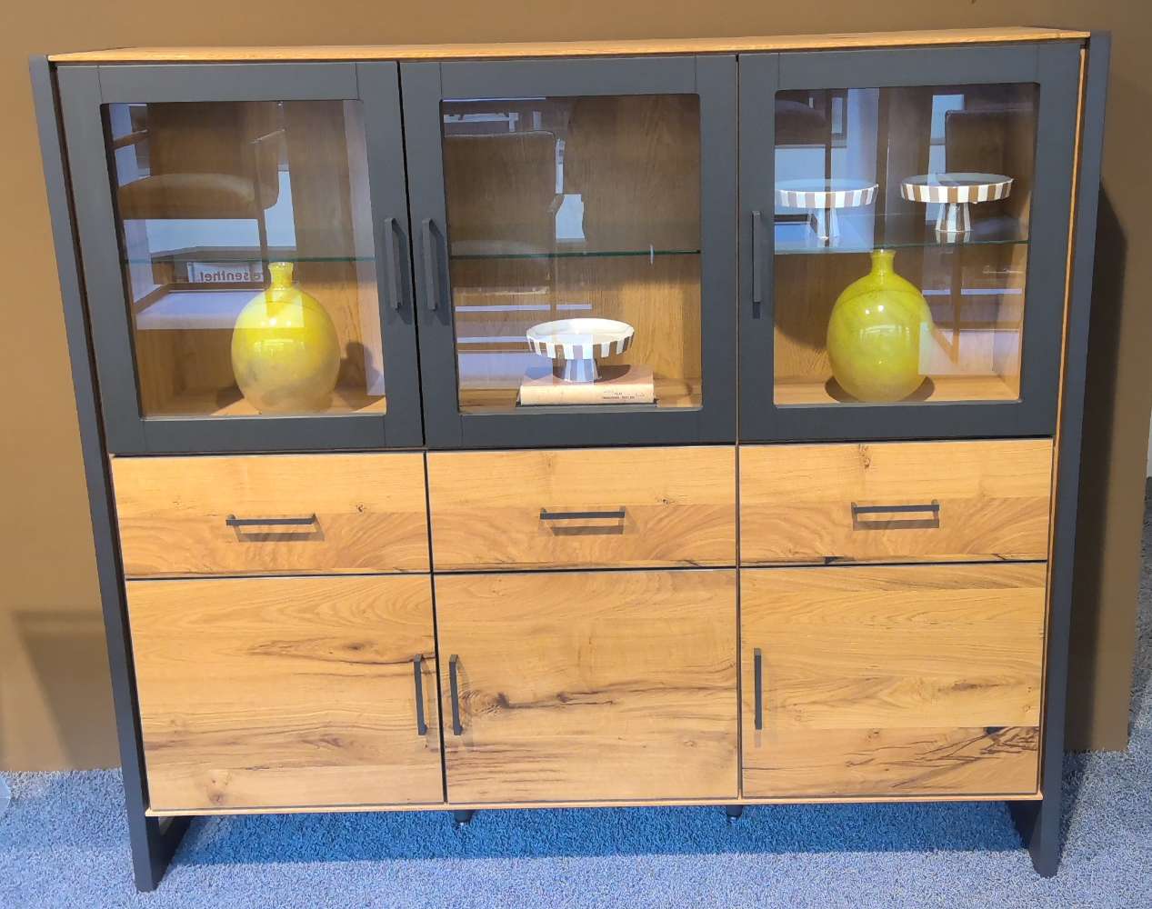 Highboard, furniert, Eiche, Alteiche, Eiche, graphit