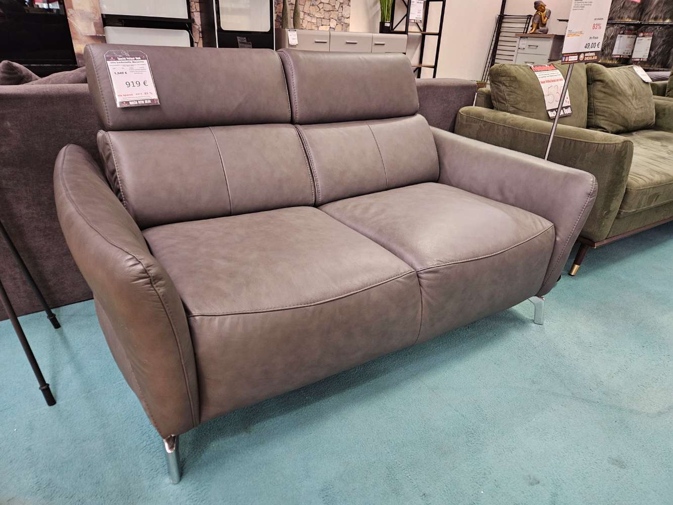 uno  Ledersofa Messina 2 Sitzer Steingrau statt 1549€