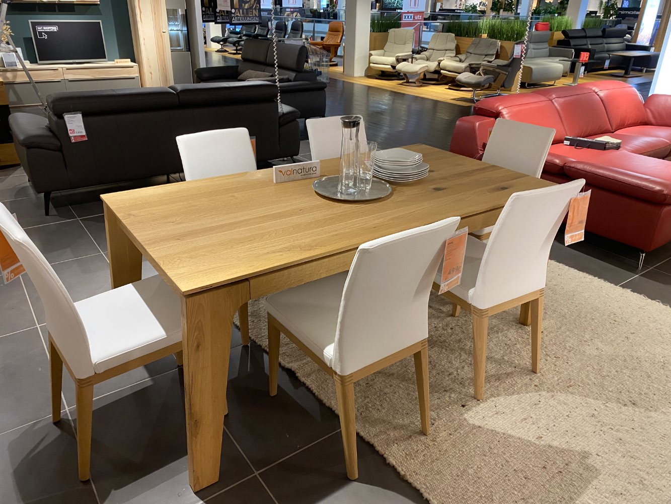 Essgruppe  Asteiche massiv Bianco, Weiß Echtleder XXXLutz Fellbac