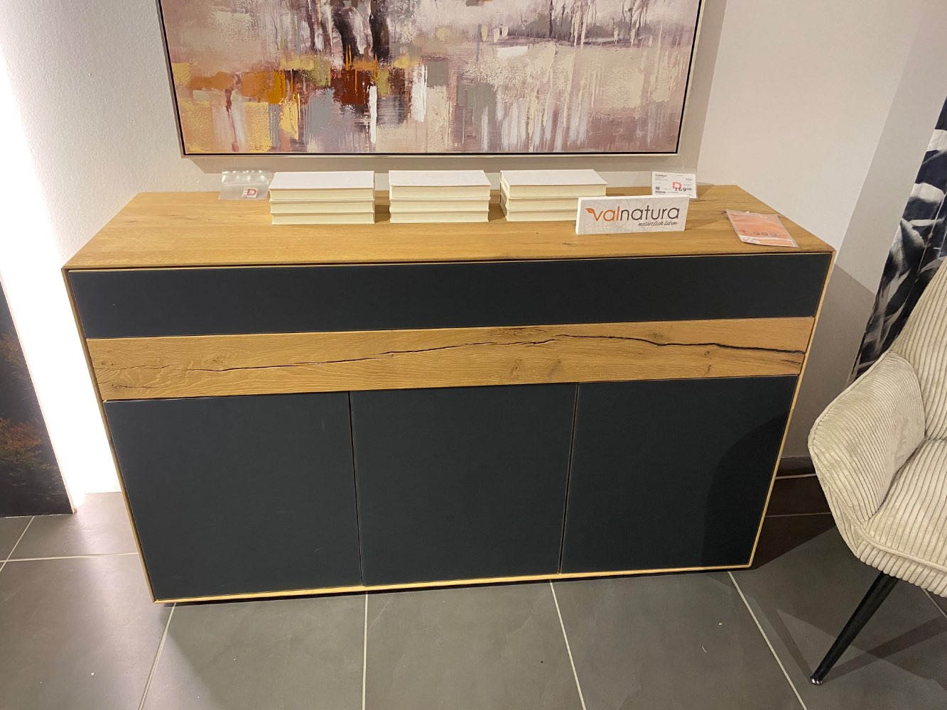 Sideboard Asteiche massiv, Risseiche, Glas Anthrazit matt XXXLutz