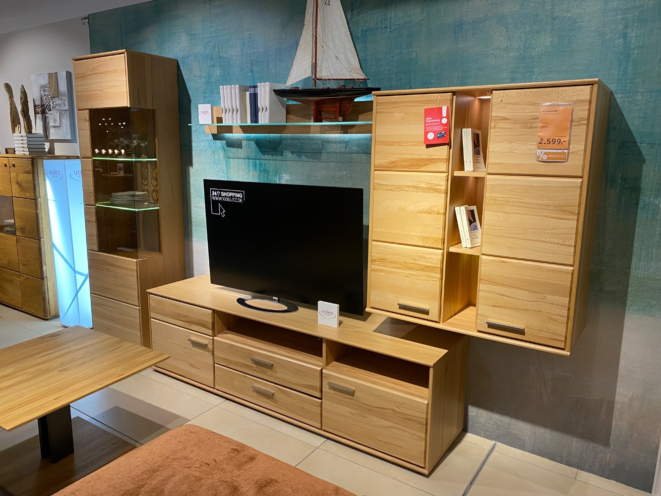 Wohnwand 4-Teilig Kernbuche teilmassiv, Glas klar XXXLutz Fellbac