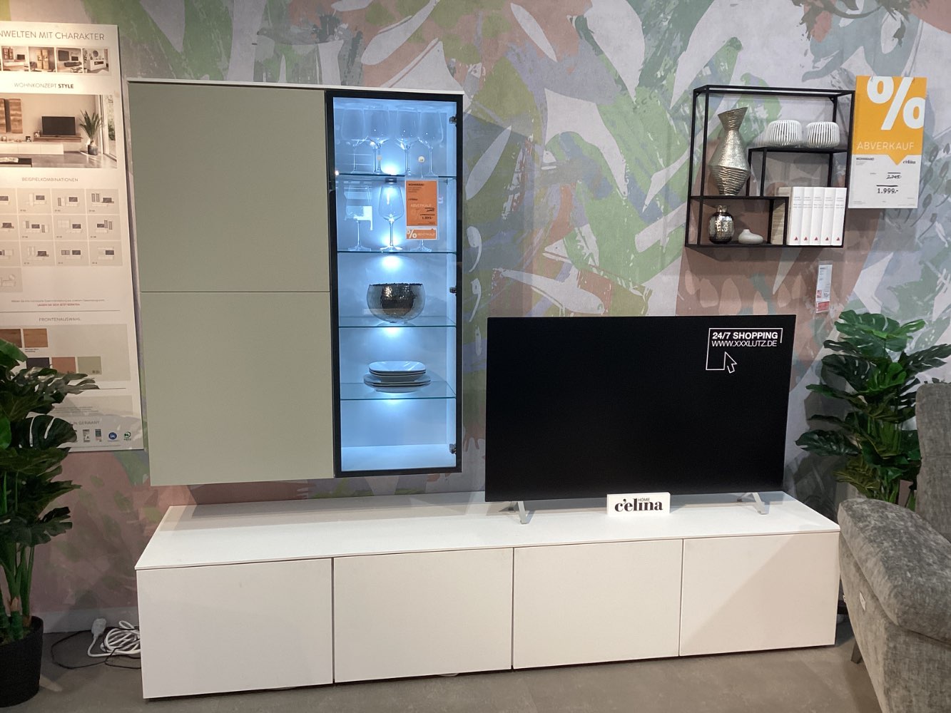 Möbel, Wohnwand Style, Celina home, ca. 305x156x49cm, Jadegrün