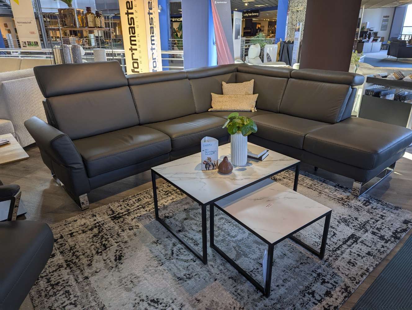 Moderne, hochwertige, Leder-Eckgarnitur