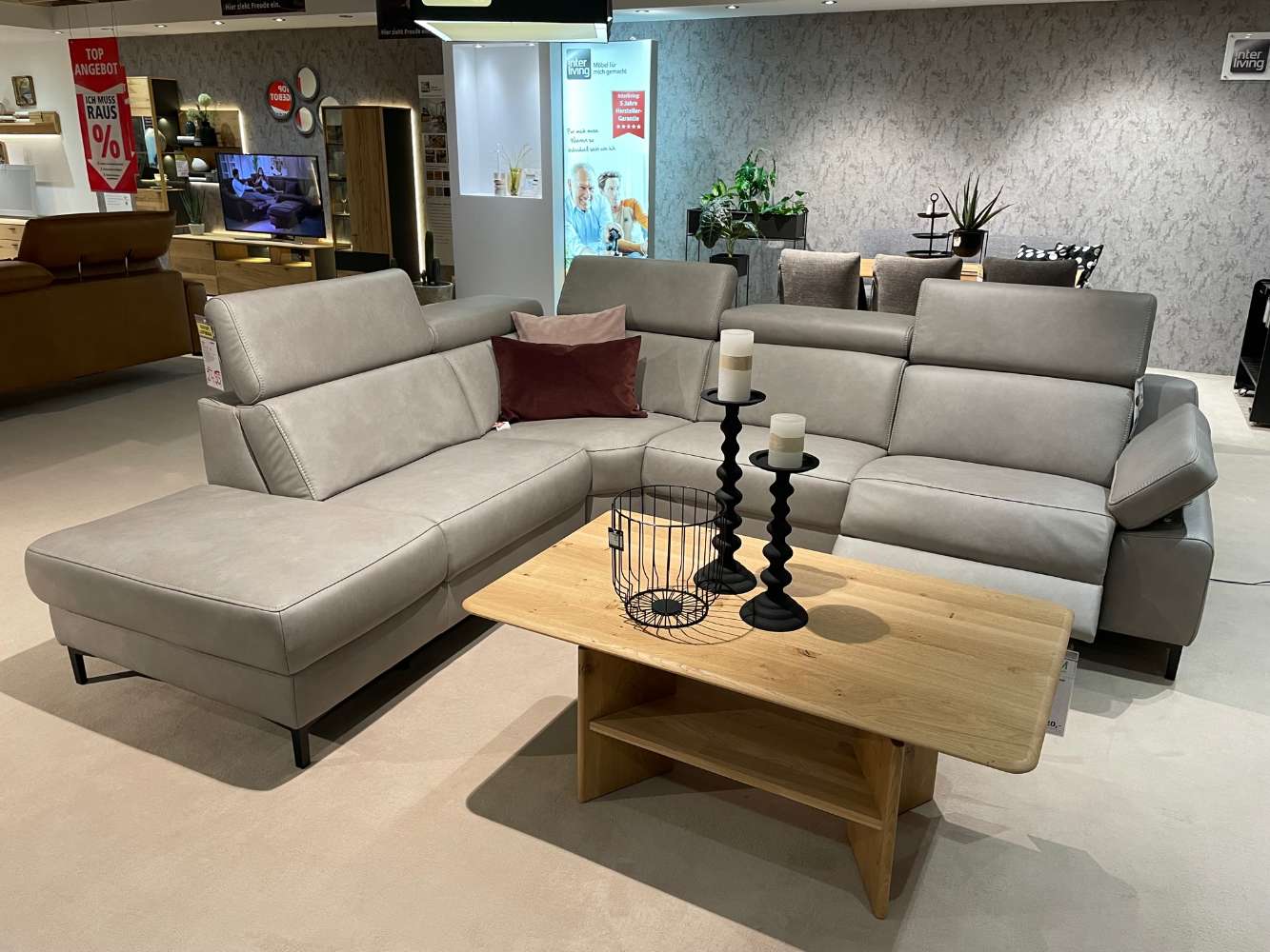 IL4060 Garnitur Leder Alu im Stellmaß ca 251x286cm mit Funktionen