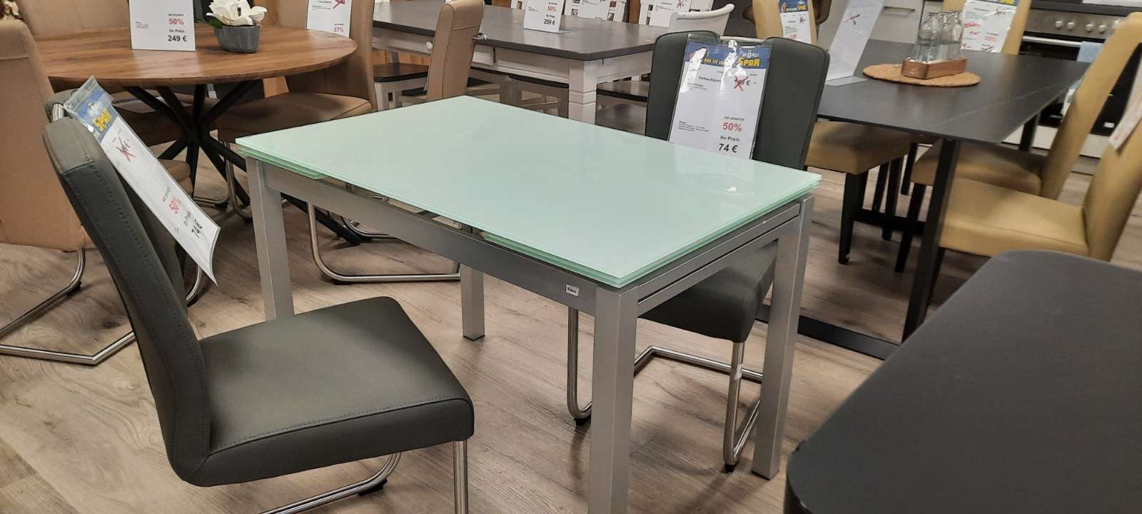 Esstisch Milchglas 110x70cm,verlängerbar 170 cm,statt 489€