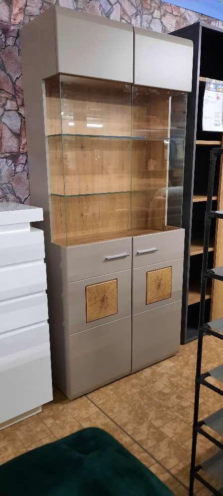 Standvitrine Grau mit Eiche 90x40x204cm ,statt 499€