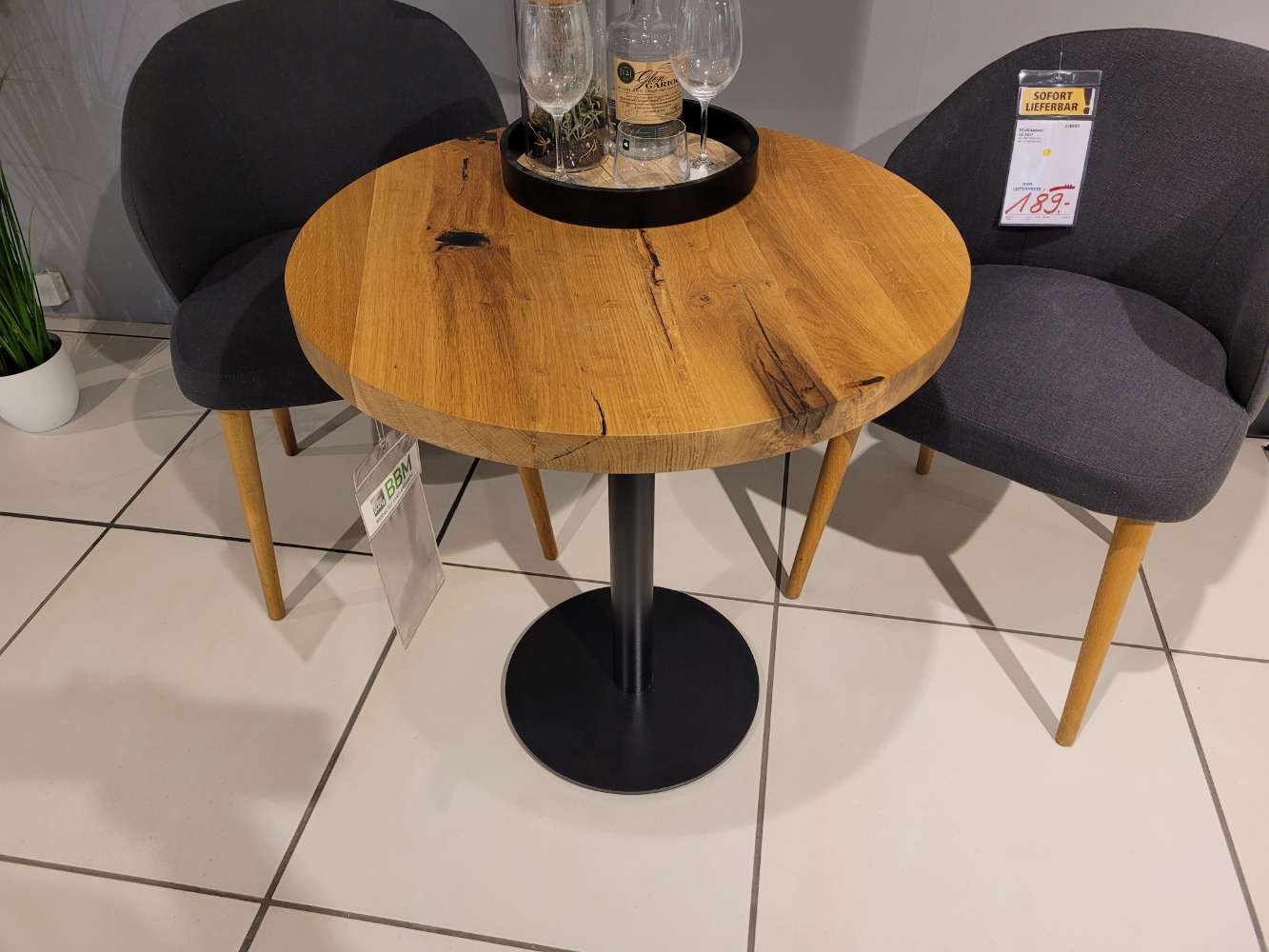 Gastrotisch  Massivholzplatte Eiche hell geölt DM ca 70cm H 76 cm