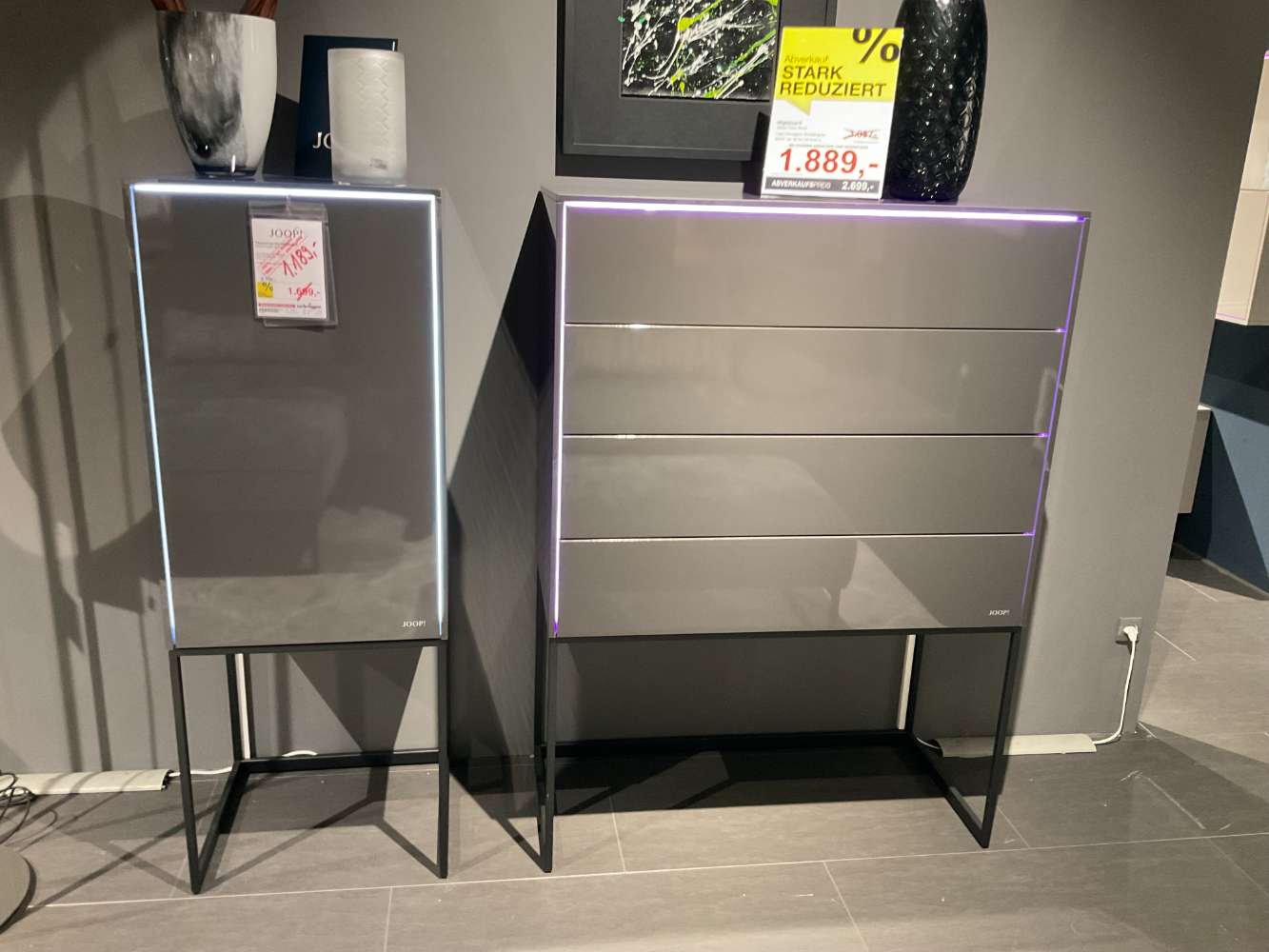 JOOP  Highboard „GLOSS CUBIC BLACK“ Lack Hochglanz Schiefergrau
