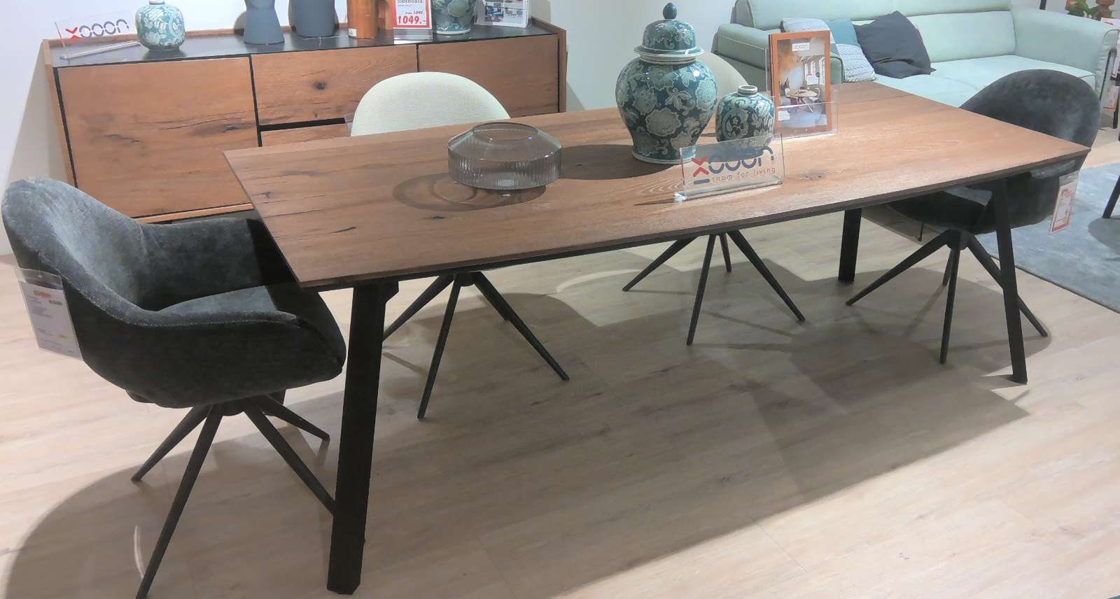 Esstisch Eiche furniert, Bootsform, ca. 220×100 cm