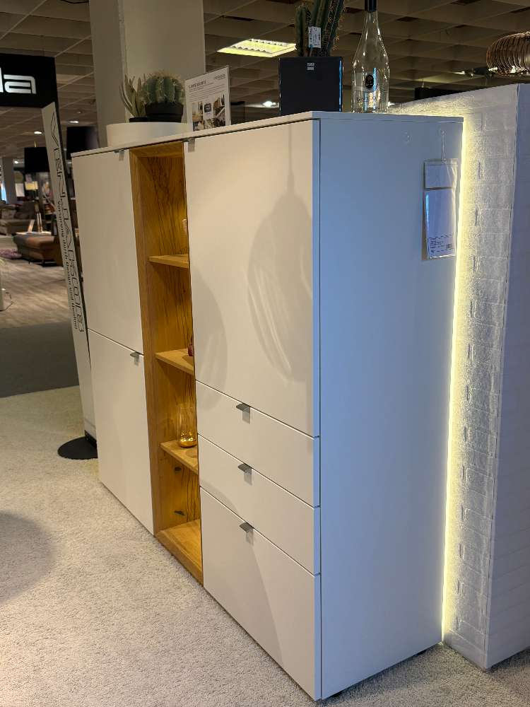 Venjakob Highboard in Lack weiß matt / Eiche hell geölt