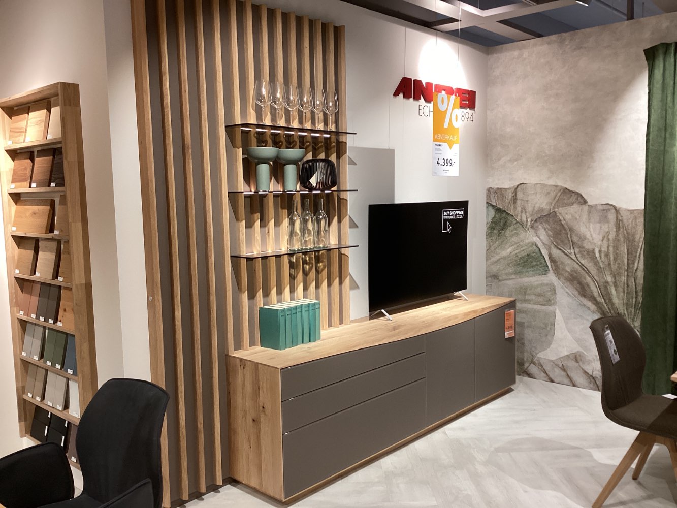 Möbel, Wohnwand Puro Wave, Anrei, ca. 274x350x50cm, Asteiche