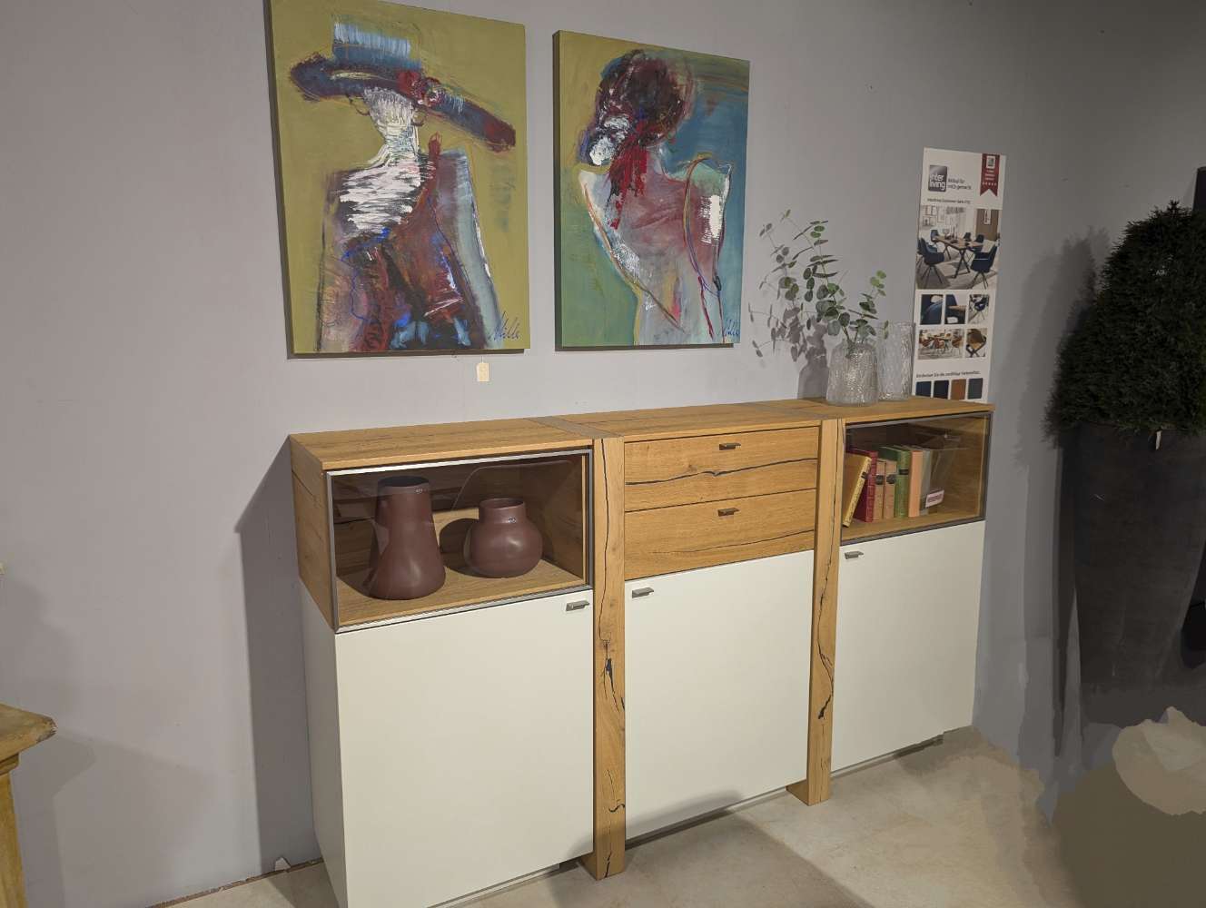 Highboard Lack weiß matt, Akzent Santana-Eiche