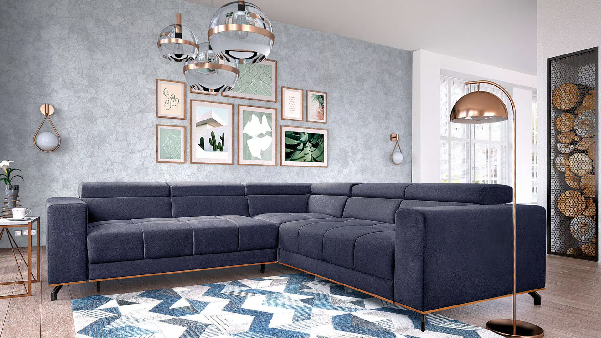 Modernes Wohnzimmer mit einer grauen Wohnlandschaft