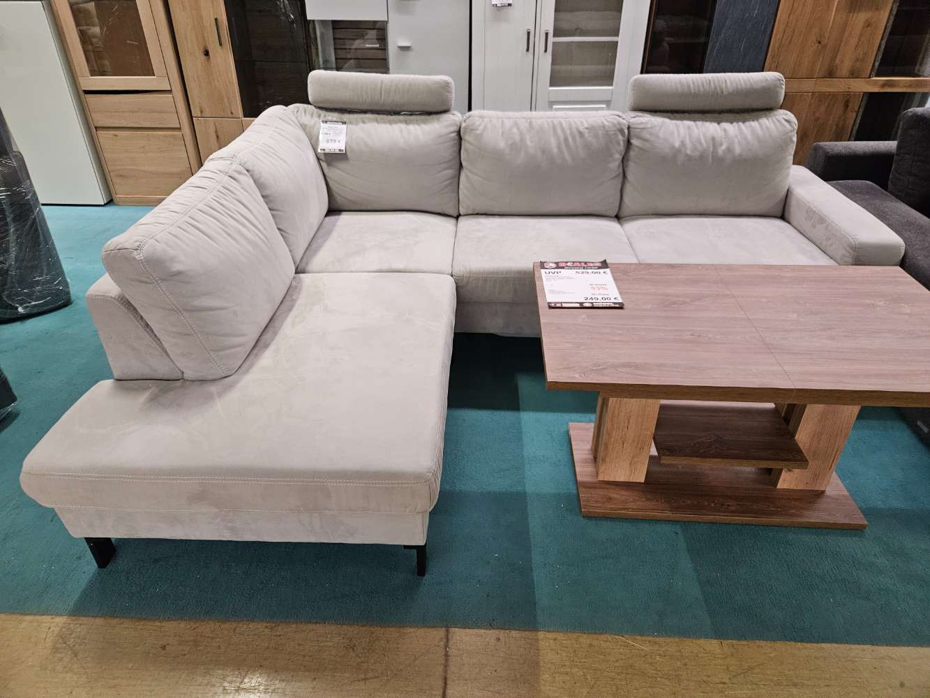 Sofa in L Form Velour hellgrau wellenunterfedert statt 1799€