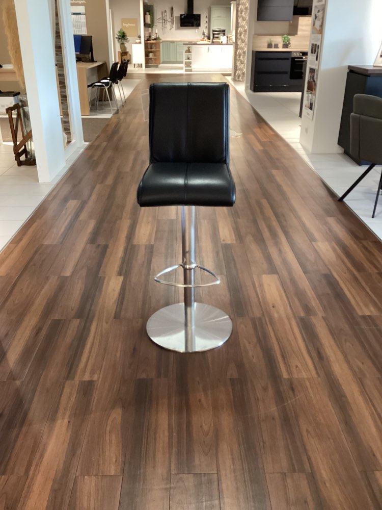 Barhocker „Moka“, Leder schwarz,  Höhenverstellbar, Einzelstück