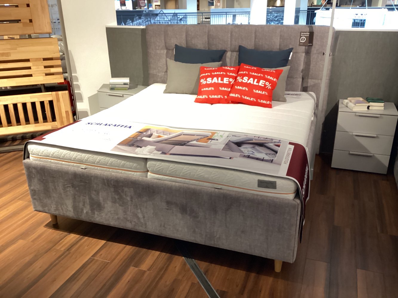 Doppebett „Quadra“, Orig. Schlaraffia, Stauraum, Geltex-Matratze