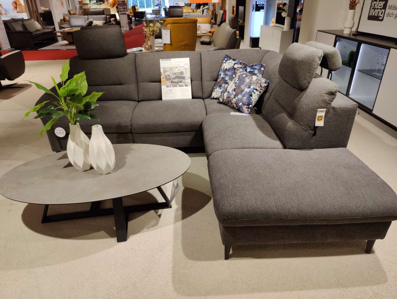 Ecksofa – Garnitur – mit Motor – anthrazit