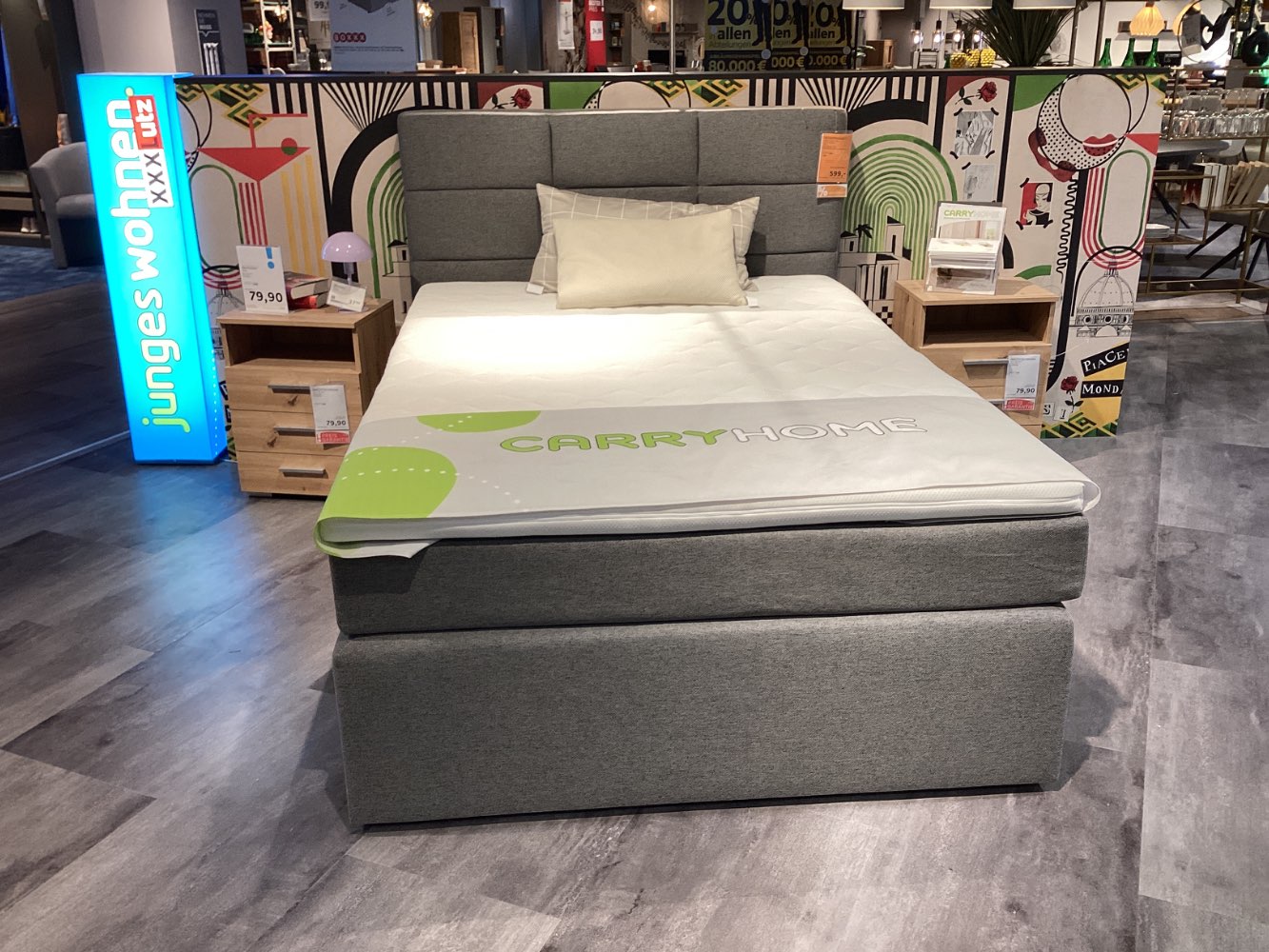 Möbel, Boxspringbett Oslo, Carryhome, Lgf. Ca. 140x200cm, Grau