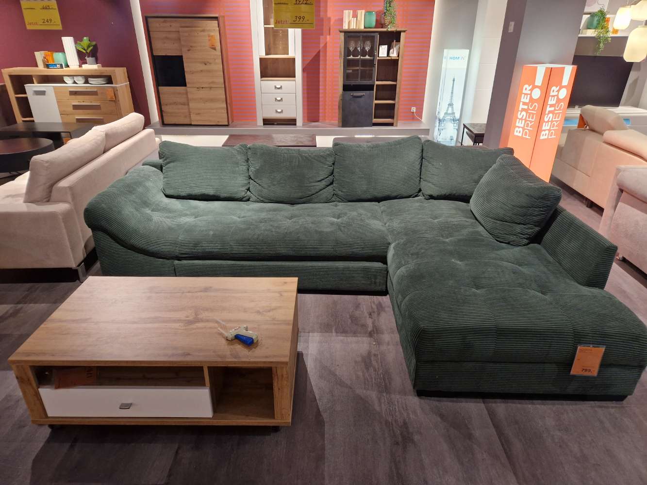Möbel-Ecksofa-Cordstoff Grün-XXXLutz