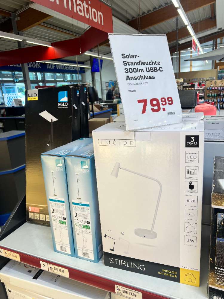 Solar Standleuchte 300lm USB-C Anschluss
