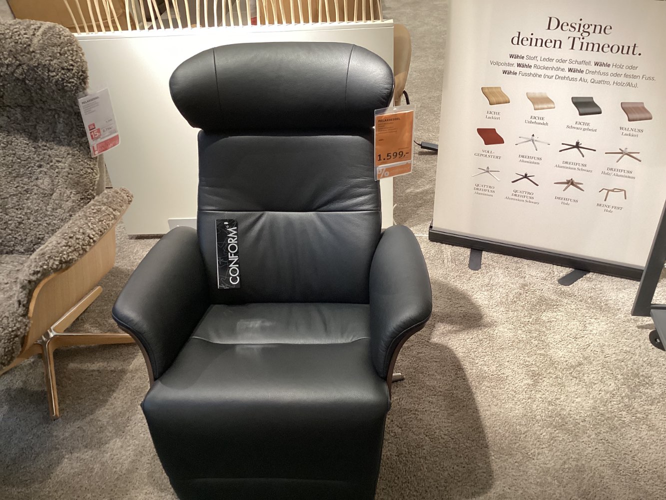 Möbel Conform Relaxsessel Timeout 80x103x88cm Leder Schwarz XXXLu