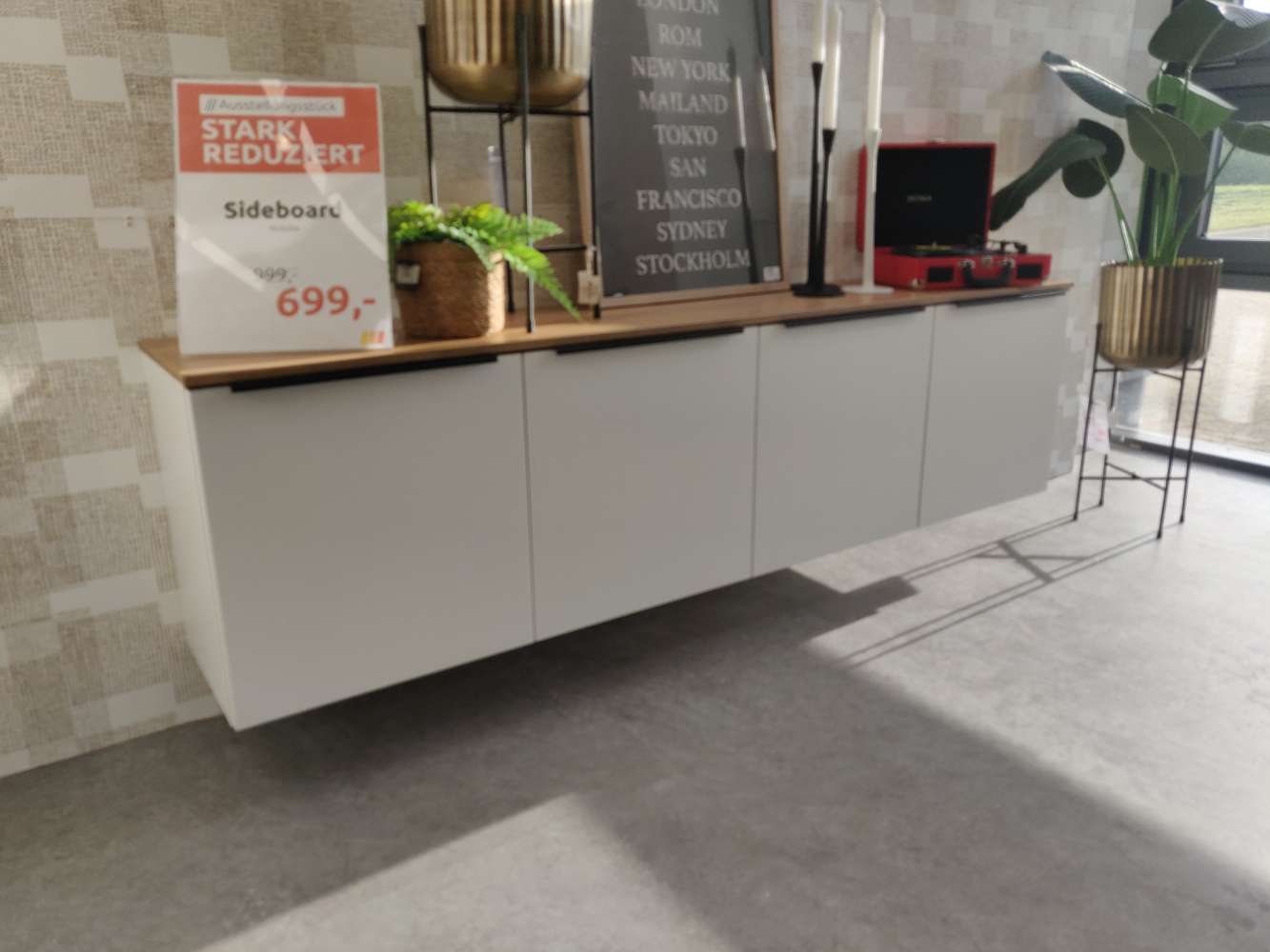 Lowboard – Sideboard – B 202 cm – Weiß – Asteiche