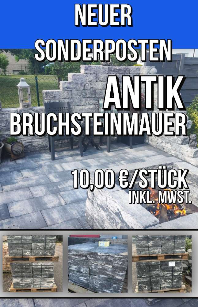 JASTO Antikmauer Rustikal 50x25x14 cm Anthrazit-Weiß nuanciert (2.Wahl)