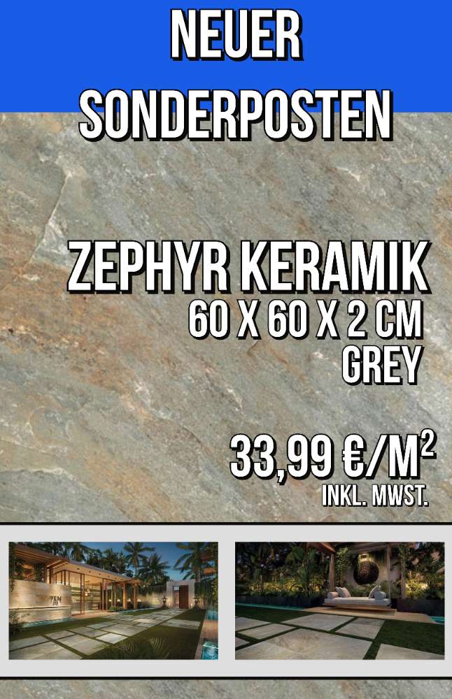 Zephyr Grey Keramik 60x60x2 cm rektifiziert Outdoor (2.Wahl)