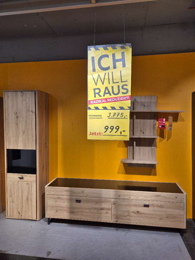 Wohnwand 3-Teilig Eiche Artisan, Glas Schwarz XXXLutz Fellbach