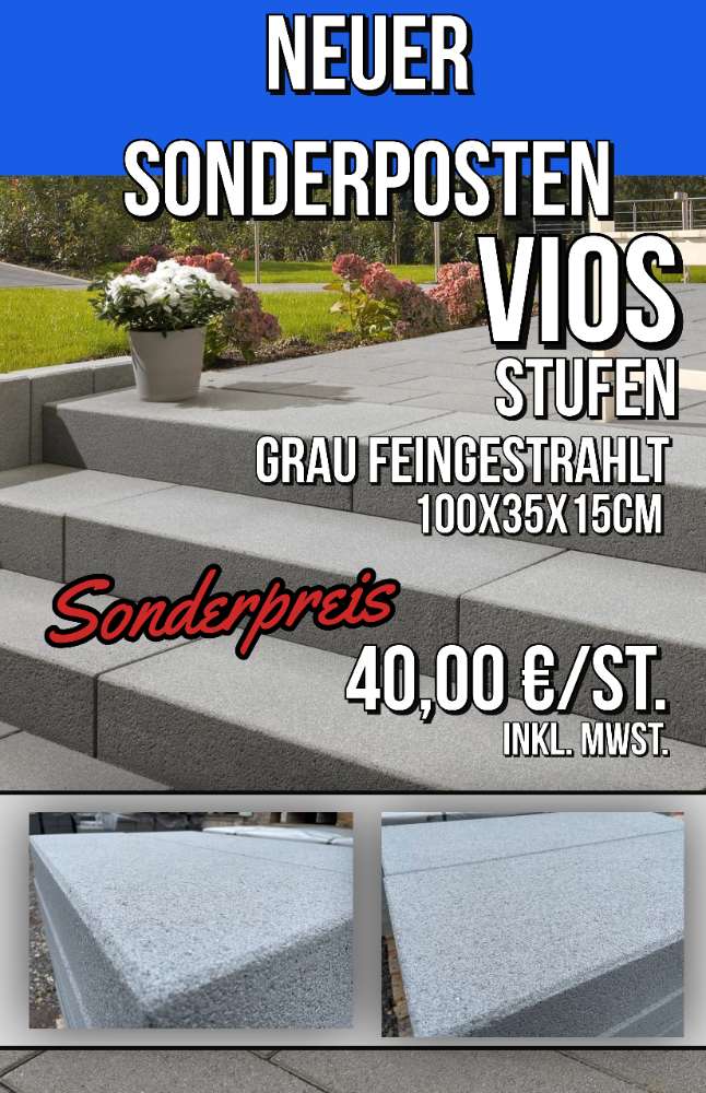 Vios -Stufen 100x35x15  cm grau feingestrahlt (2.Wahl)