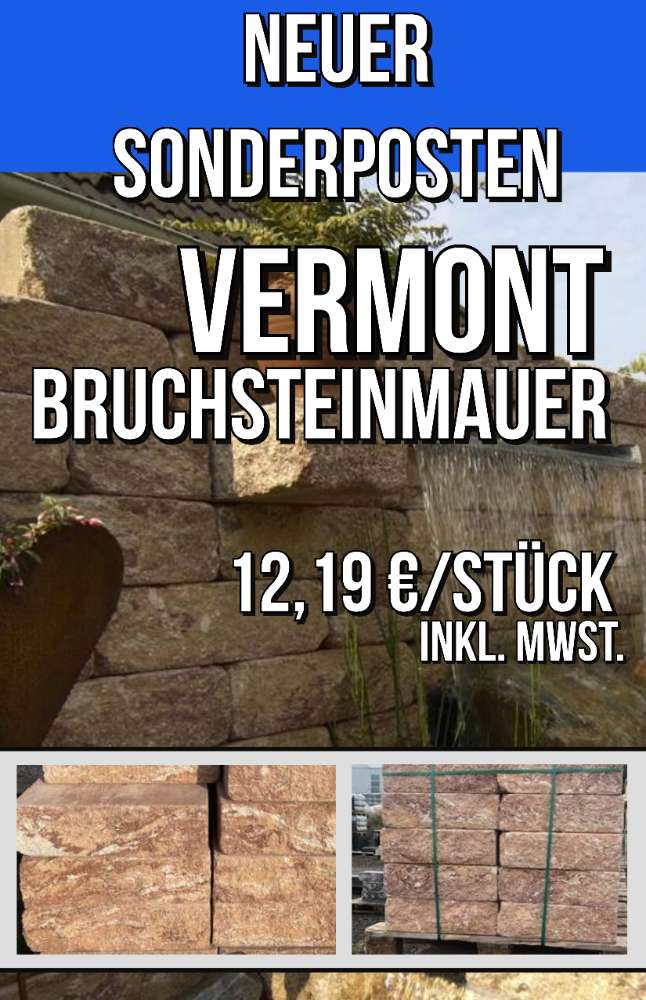 Vermont Bruchsteinmauer nebraska kies 50x25x15 cm Grundelement und Endelement (2.Wahl)