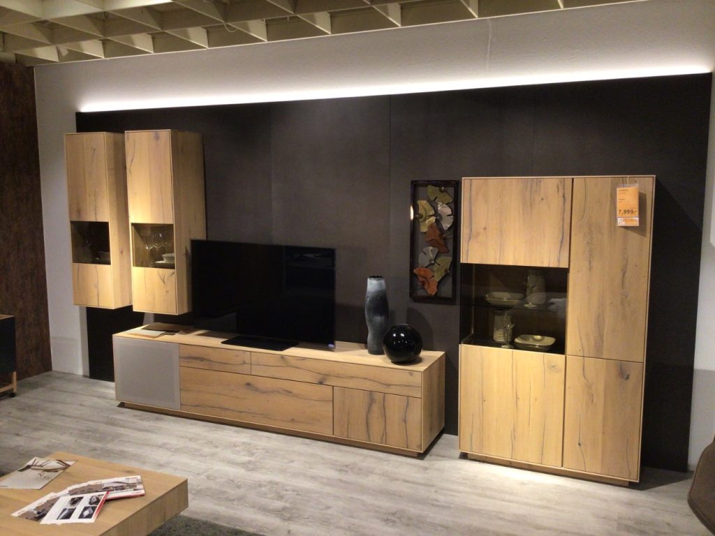 Möbel Wohnwand Anrei Puro Balkeneiche massiv hell XXXLutz