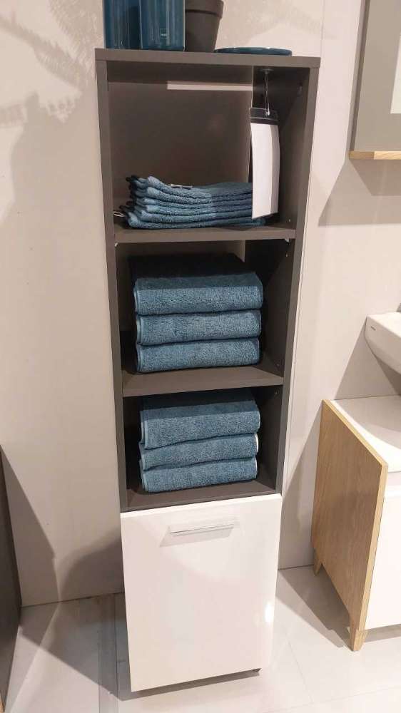 Hochschrank, Hochglanz, weiß kombiniert mit grau