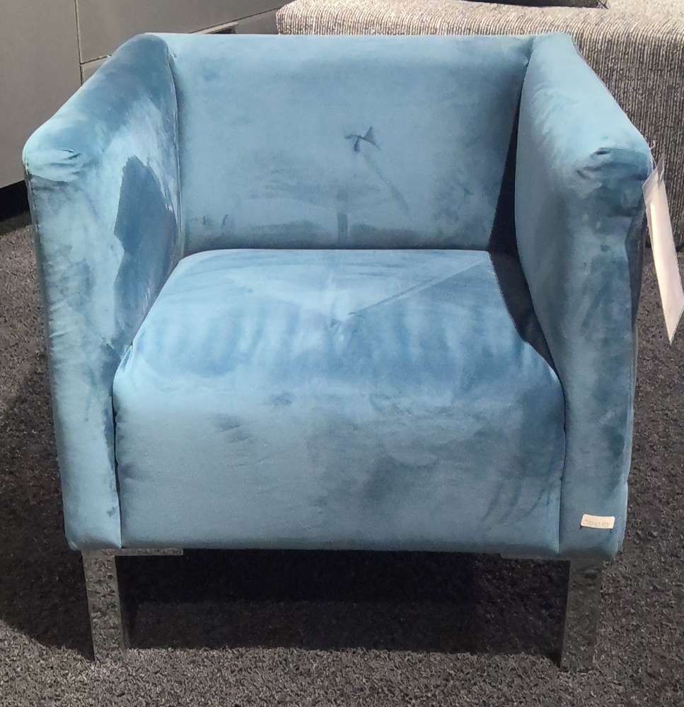 Sessel, blau/grau mit Chrom-Füßen