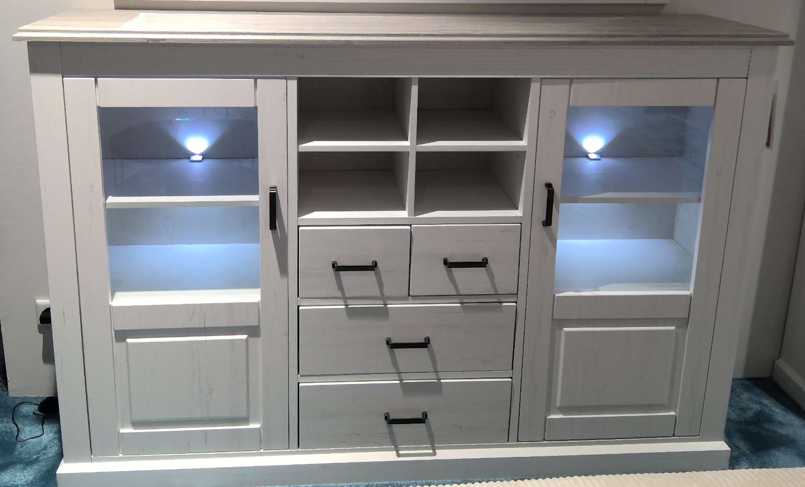 Highboard mit Beleuchtung, Pinie weiß