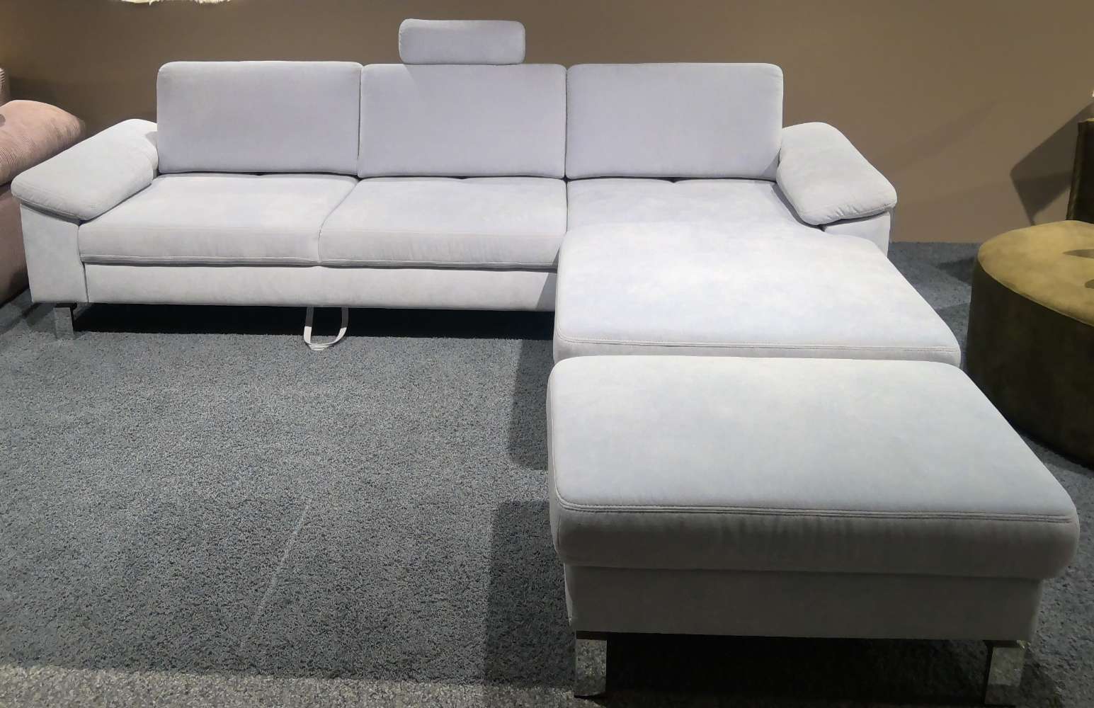 Wohnlandschaft hellblau mit Schlaffunktion und Bettkasten