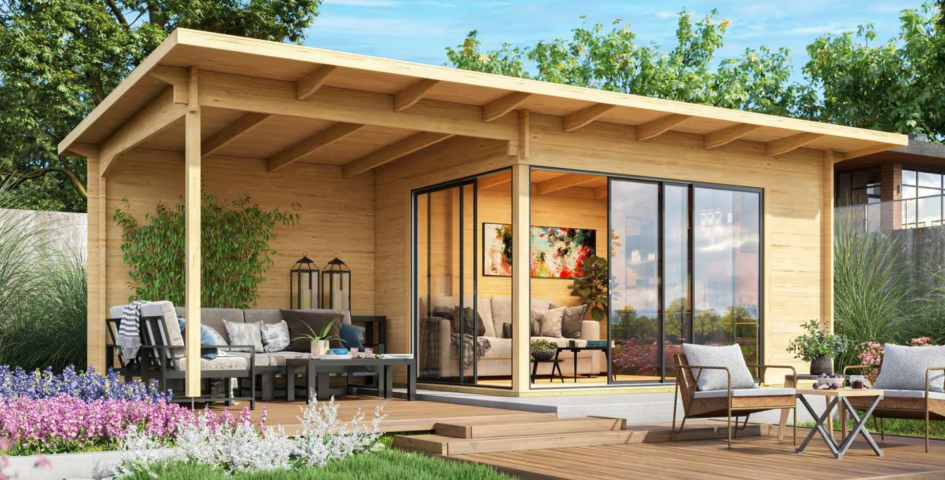 Modernes Gartenhaus mit Terrasse