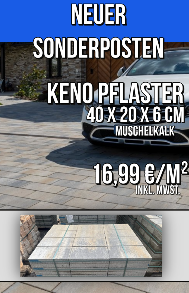 Keno Pflaster  40x20x6 cm muschelkalk (2.Wahl)
