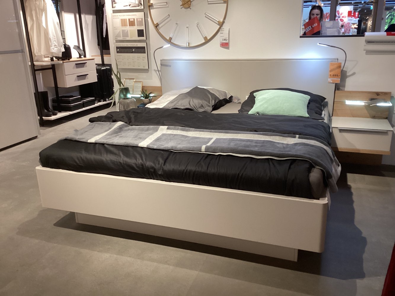 Möbel, Bettanlage, Dieter Knoll, 180x200cm, Lederoptik, hellgrau