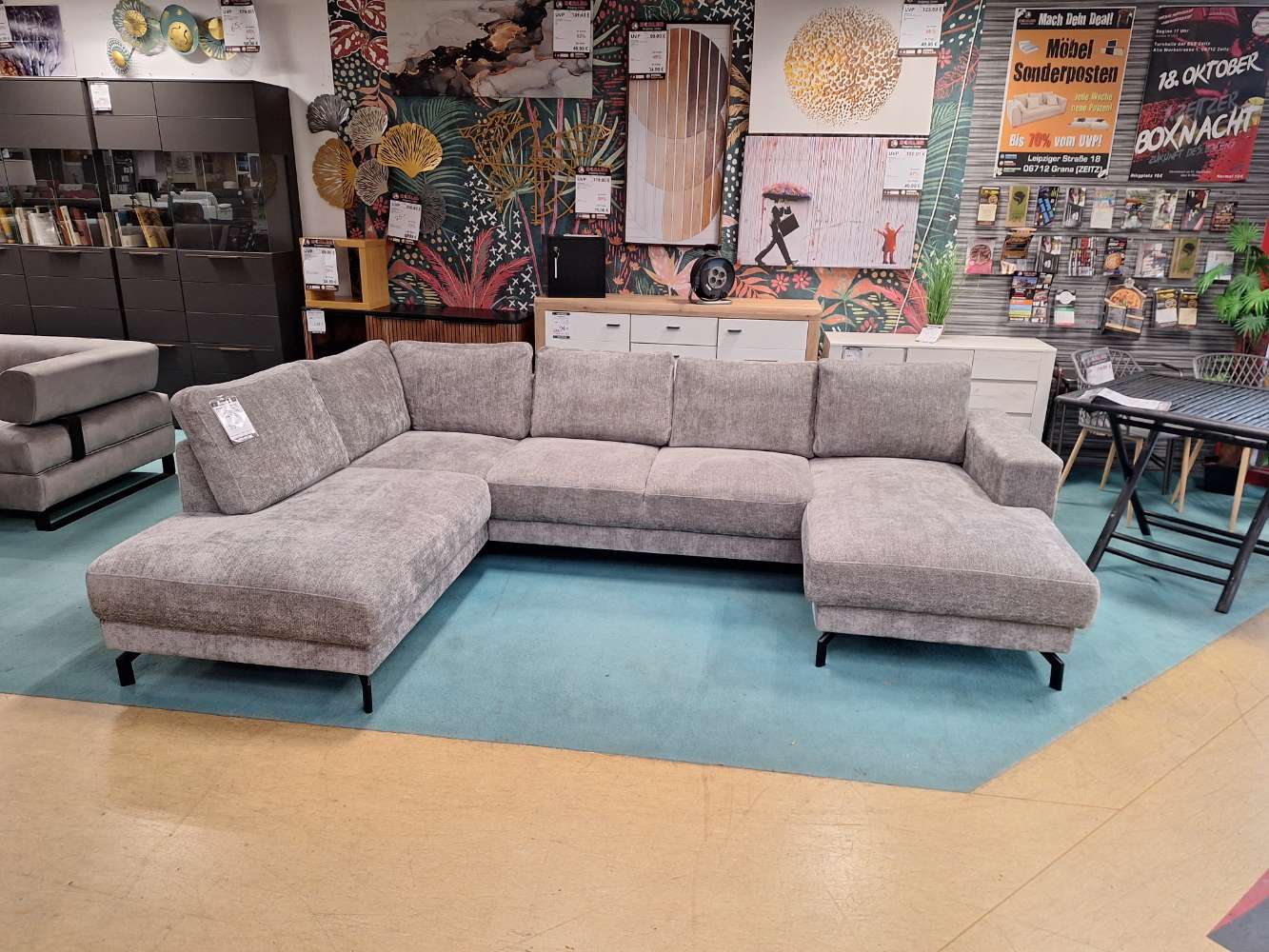 Wohnlandschaft Brazil, Sofa U-Form Bouclet Stoff, statt 999 €