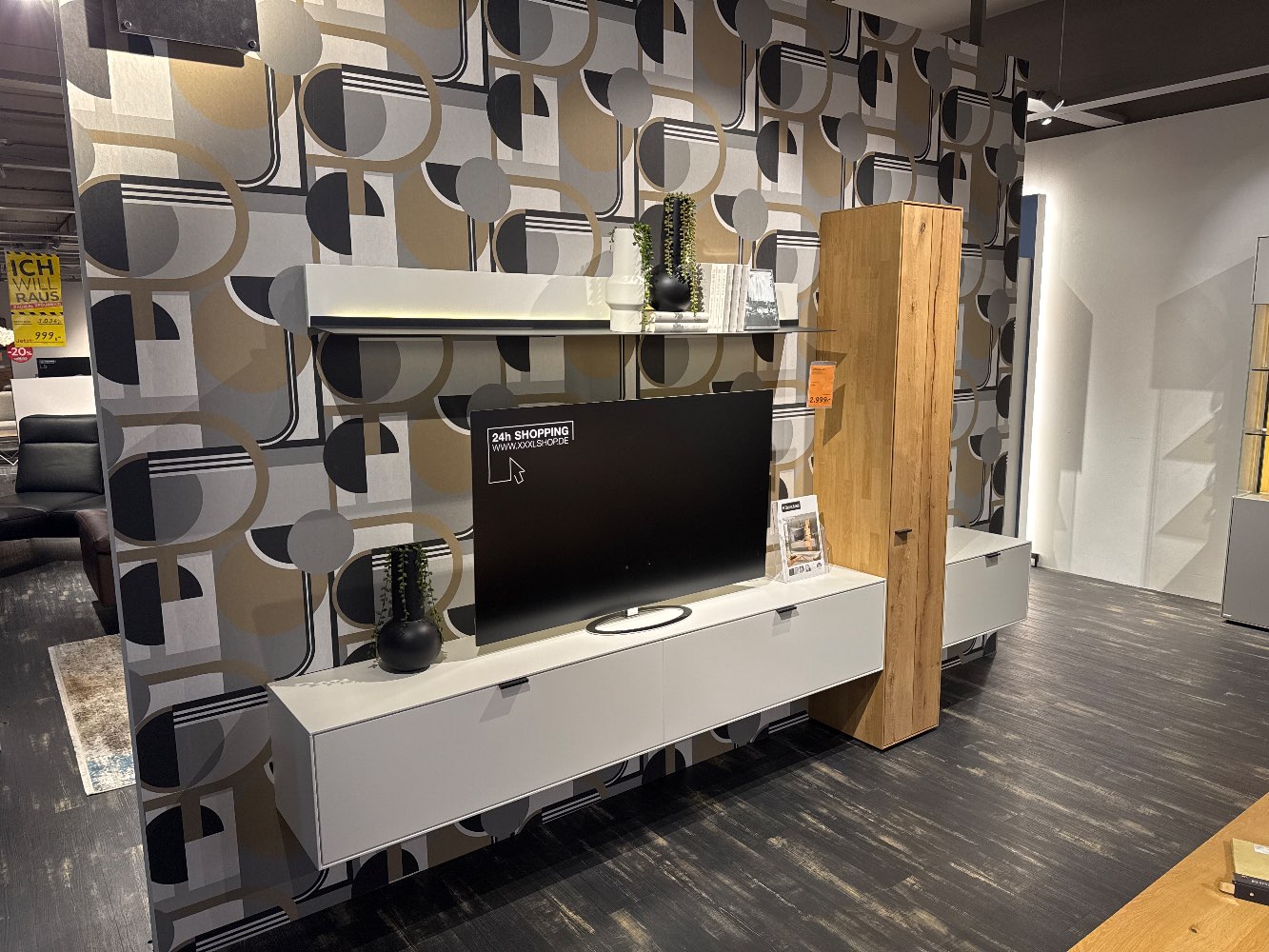 Möbel, Wohnwand Iseo, Dieter Knoll, 309cm, Weiss/Eiche, XXXLutz