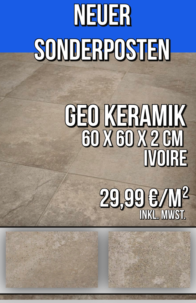 Geo Ivoire Keramik 60x60x2 cm rektifiziert Outdoor Plus (2.Wahl)