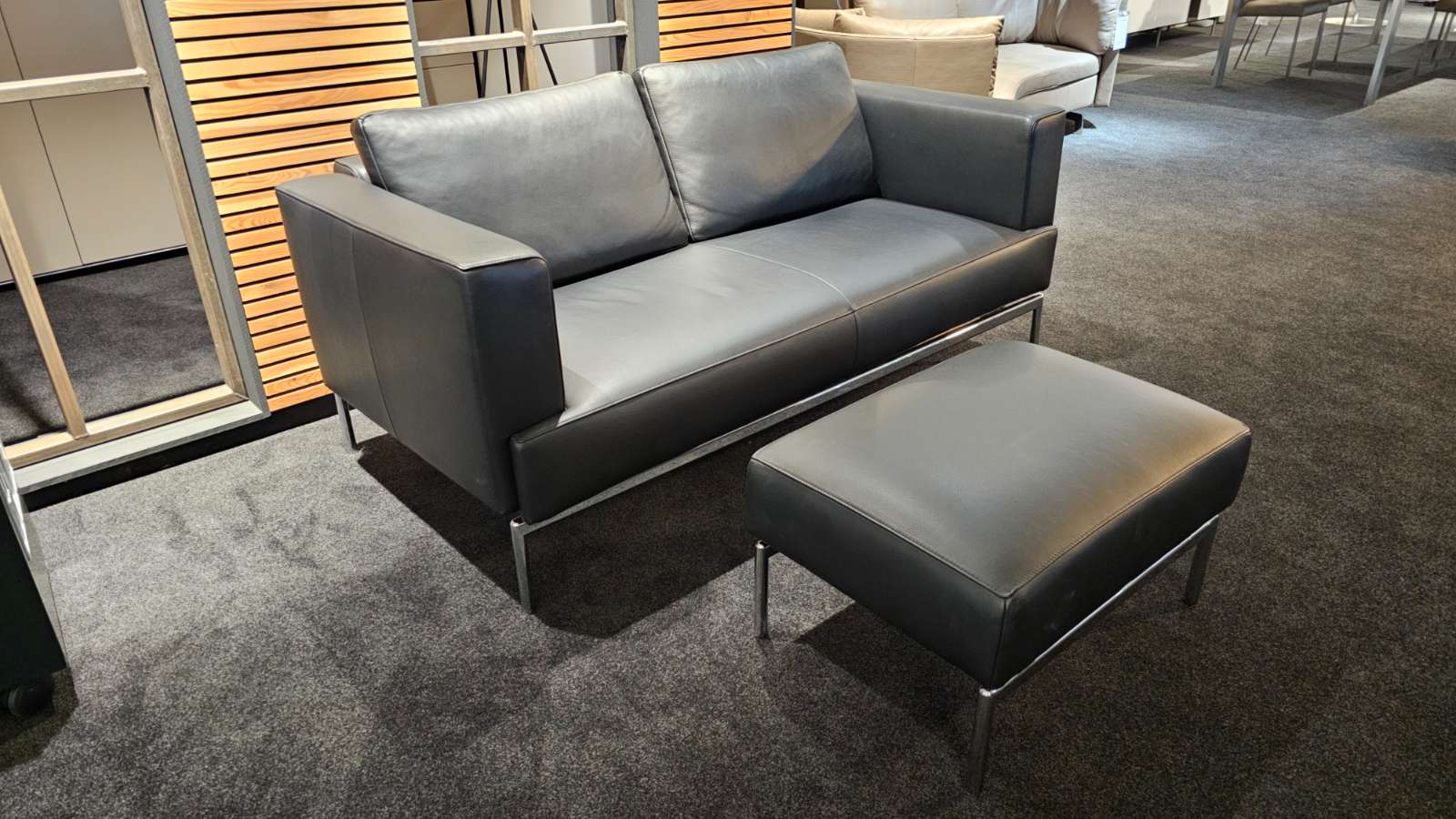 Möbel, FSM Sofa Easy in Leder Living schwarz mit Chrom