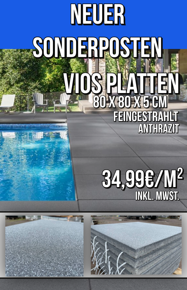 Vios Platten 80x80x5 cm anthrazit feingestrahlt (2.Wahl)